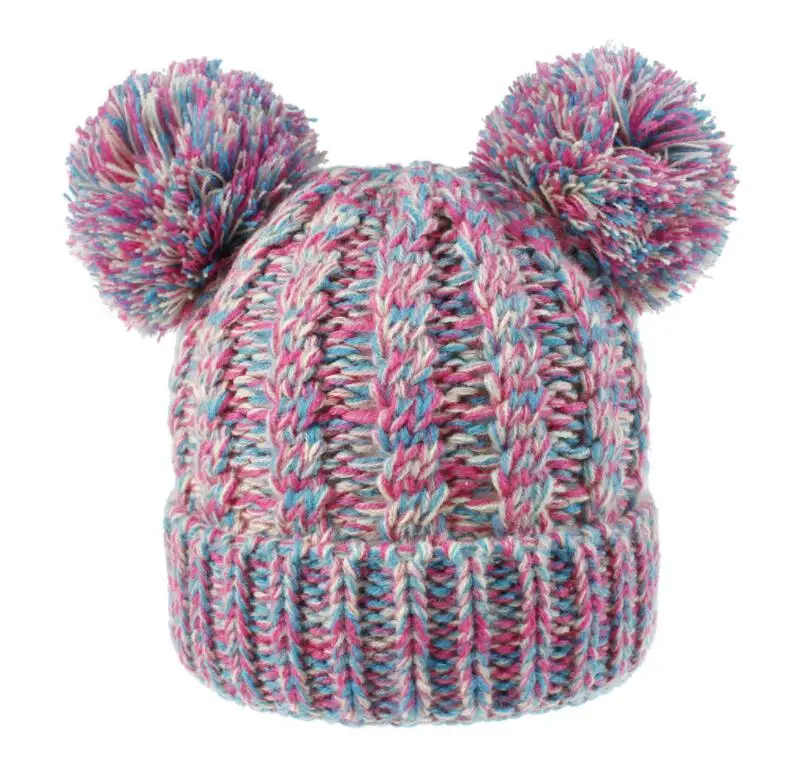 Plain Baby Children Knitted Winter Cap Push Ball Ears 2021083005