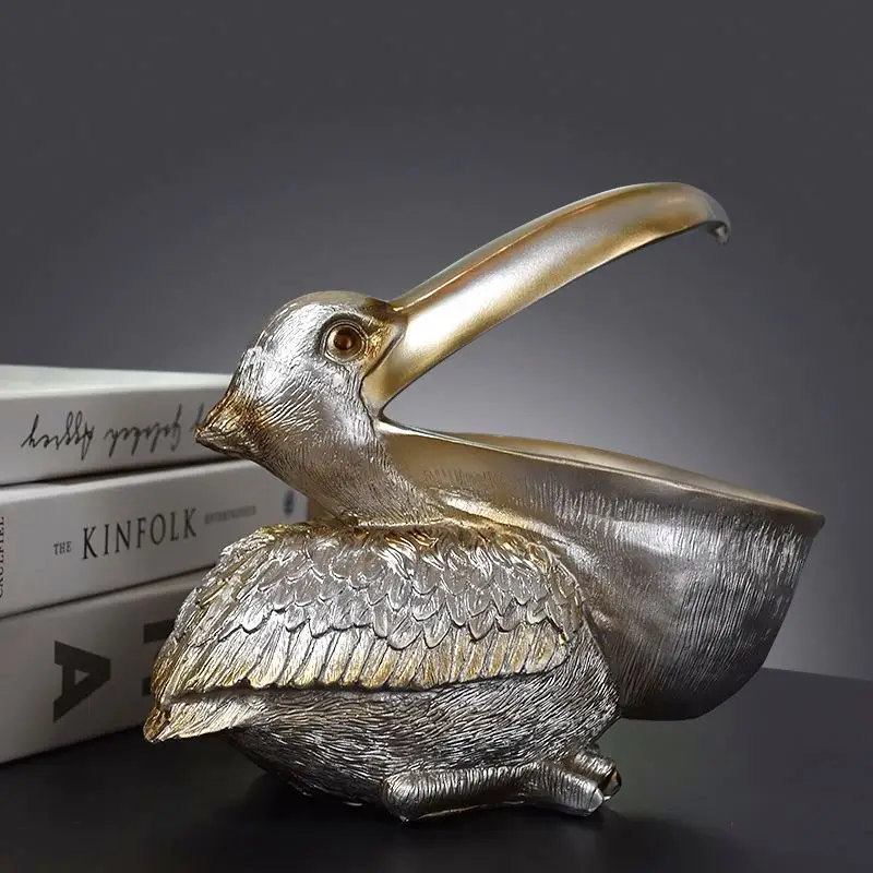 Resin European-style Animal Ornaments Key Storage Crafts Living Room Office Creative Big Mouth Pelican Bird Entrance Decoration