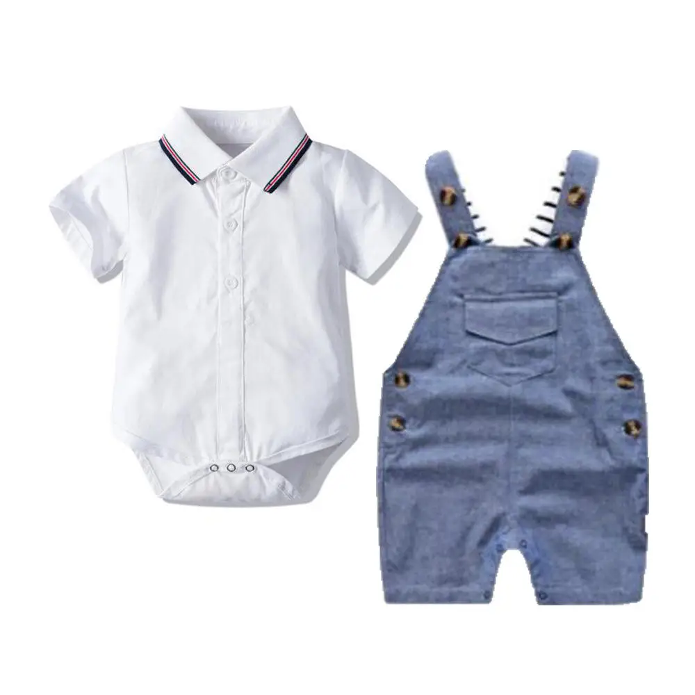 Lovely Summer Cotton Handsome Baby Rompers Set Newborn Dynamic Boys Clothing Suit 5 Pieces Gift Hat Polo Shirt Pant Shoes Socks
