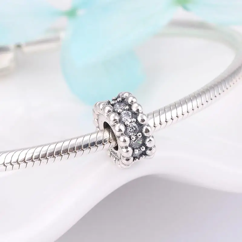 Real 925 Sterling Sliver Spring flower Six petals White Enamel Spacer Beads for Charm Jewelry making Woman Accessories Wholesale