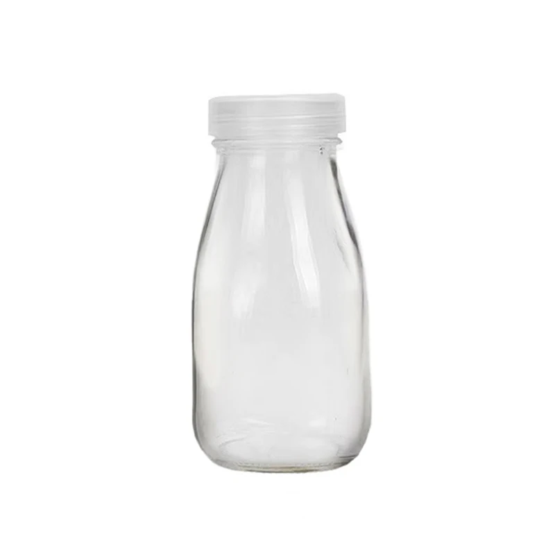 Top Selling 200ml 250ml 500ml 1000ml Glass Beverage Bottles with Black Metal Lid for Milk/Juice Wholesale Empty Food Containers