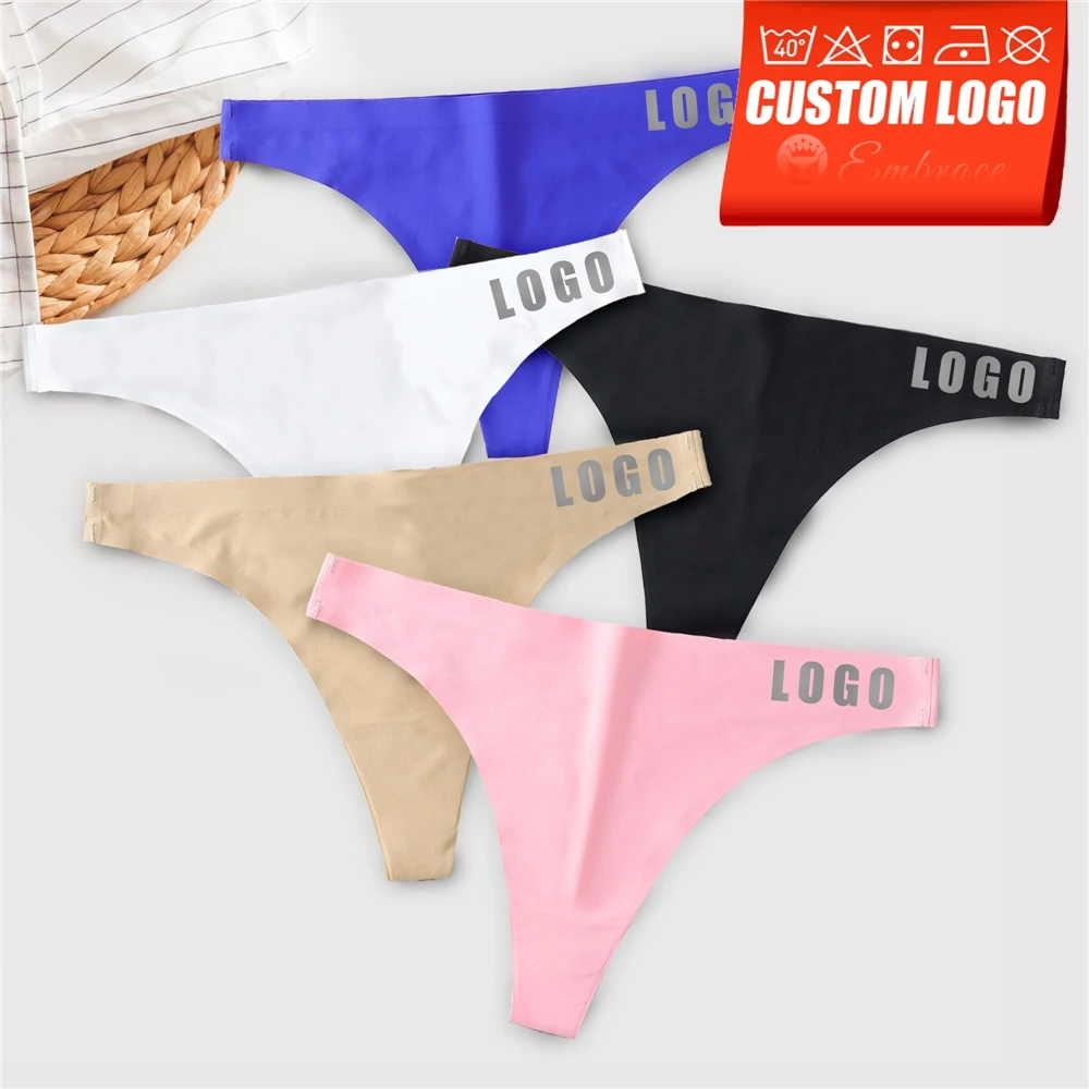 HP121 Custom Logo Letter Ice Silk Sexy T-back Seamless Traceless Underwear Tangas Pink Panties Designer Brand Seamless Thong
