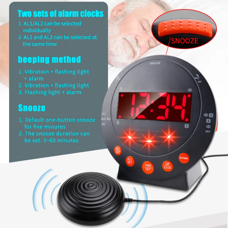 Vibrate Multifunctional Led Mirror Electronic Alarm For Bedroom, Fm Radio Rotatable Clock