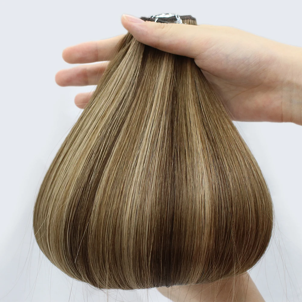 Wholesale Russian Virgin Double Drawn Hair Thin Blonde Hair Extensions Invisible Genius Weft Hair