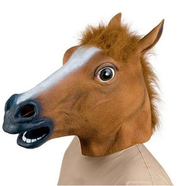 PoeticExist Party Novelties Hacker Costume Horse Head Human Face Anime Scary Latex Horror Celebrities Halloween Realistic  Mask
