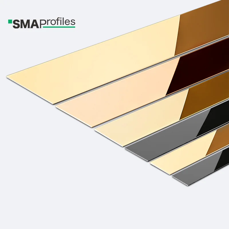 SMAProfiles 8mm, 10mm, 15mm width stainless tile trim stainless steel flat strip for wall, door, cabinet decoration