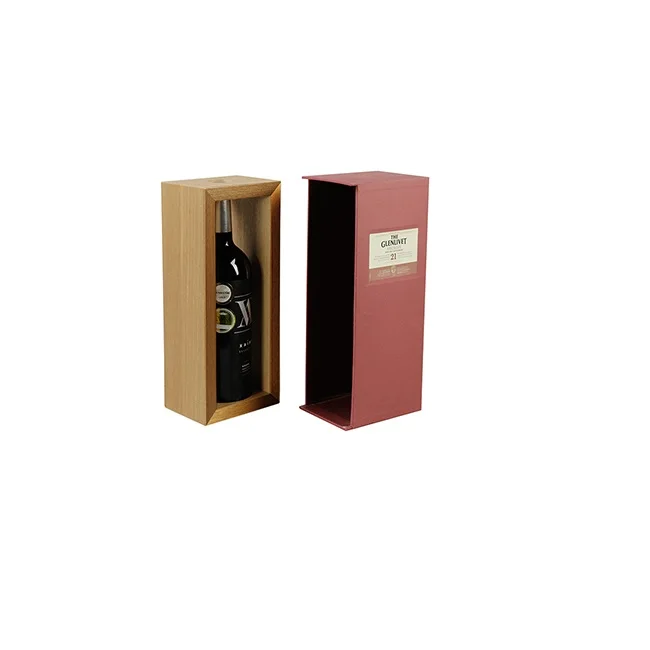 MDF Veneer Packaging Gift Box Single Bottle Wooden Handmade Cardboard Lid Wood Gift & Craft Handicraft Wine Box