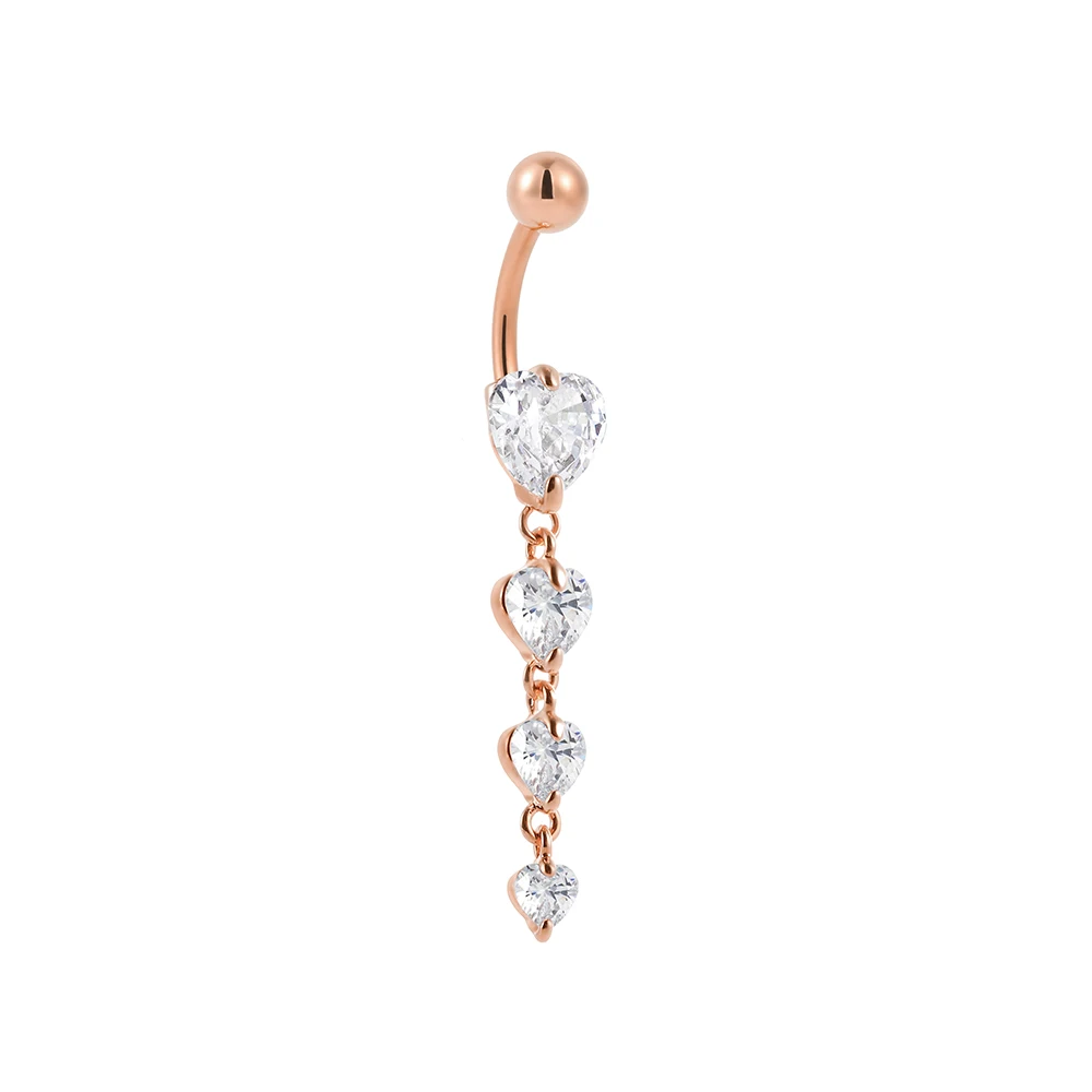 Superstar custom 316L stainless steel pendant belly button ring 4 white heart shaped zircon PVD navel body piercing jewelry