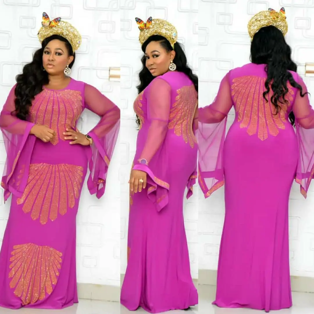 Wholesale high quality fashion mesh flared sleeves slim plus size casual mermaid maxi dresses south africa
