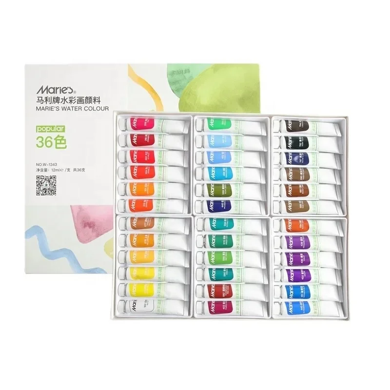 Maries 18 colors 12ml watercolor paint tube for art supplies