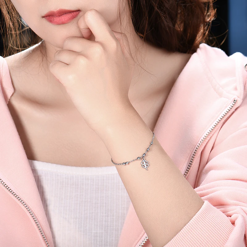 2022 New trendy pure 925 sterling silver plain small ball and clover bracelet Rannekoru luxury women love clover bracelet