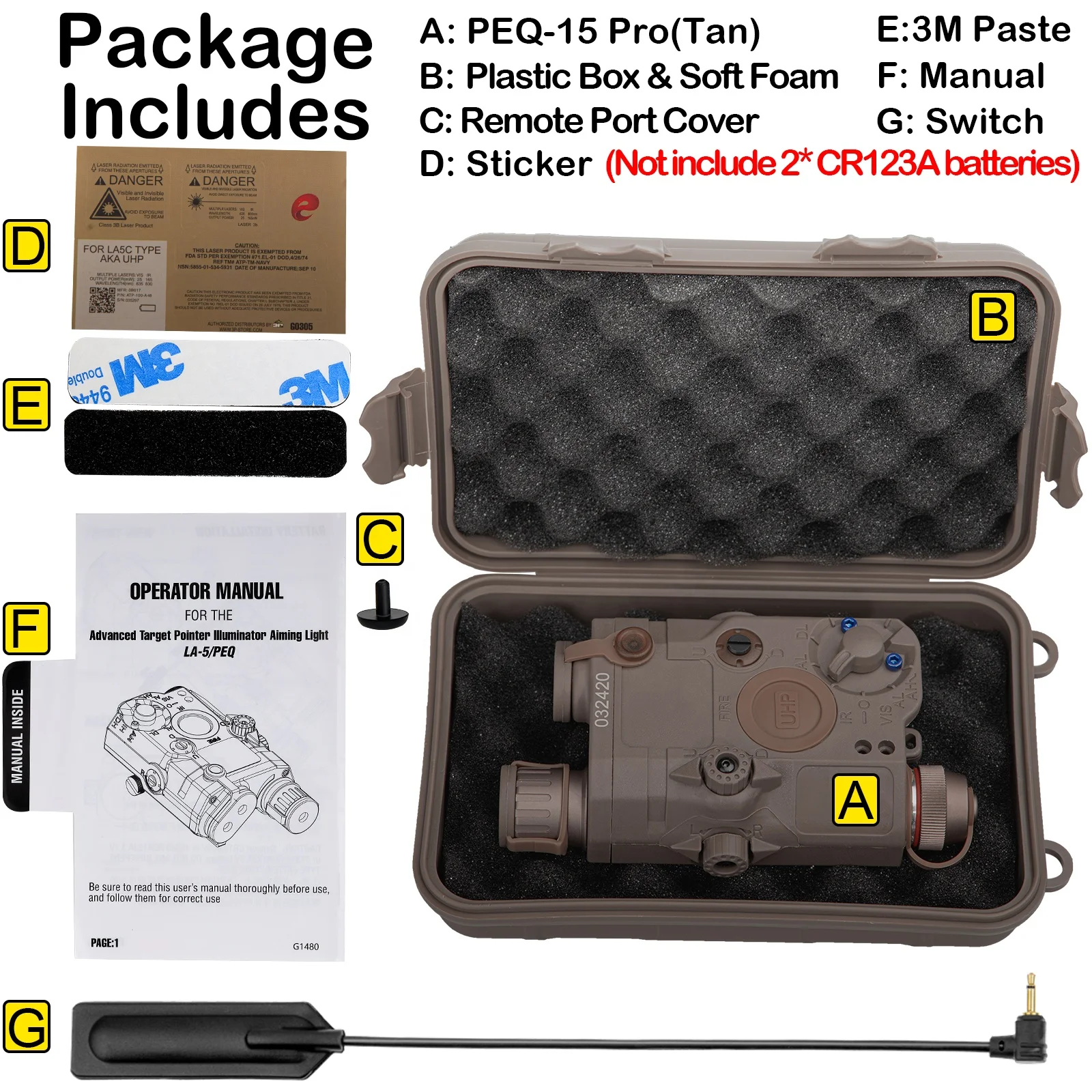 Actionunion Tactical Multi-function LA5 PEQ 15 Laser Light Battery Box case with Green LED light