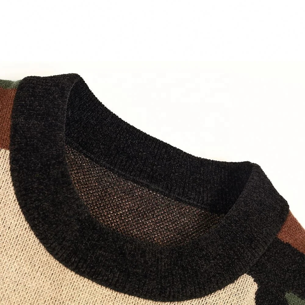 2022 Wholesale Custom Knit Military Style Wool Cotton Long Sleeve Crew Neck Camo Jacquard Camouflage Pullover Sweaters Man