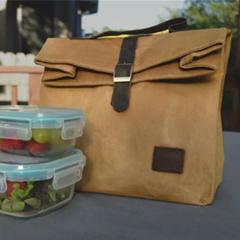 with Outside Pocket Shoulder Soft Sublimation For School Kids Women Thermal Cooler Tote Waxed Canvas Lunch Bag