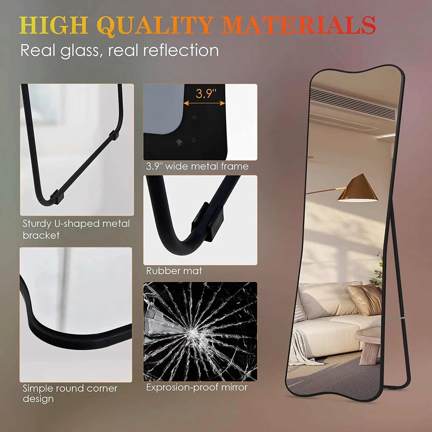 Factory price manufacturer supplier simplicity wall mounted mirror led floor