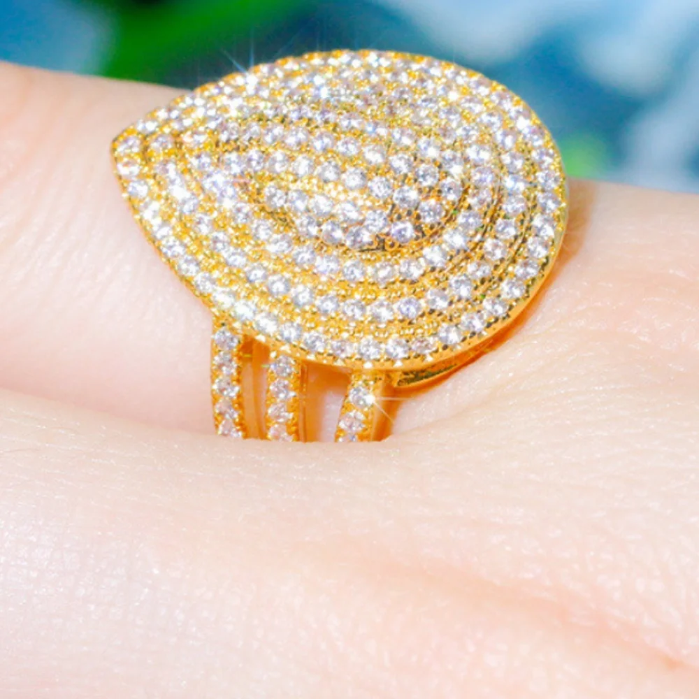 Full Diamond Dubai 18K Gold Plated Zircon Bridal Jewelry Sets Luxury Water Drop African Women Jewelry Sets