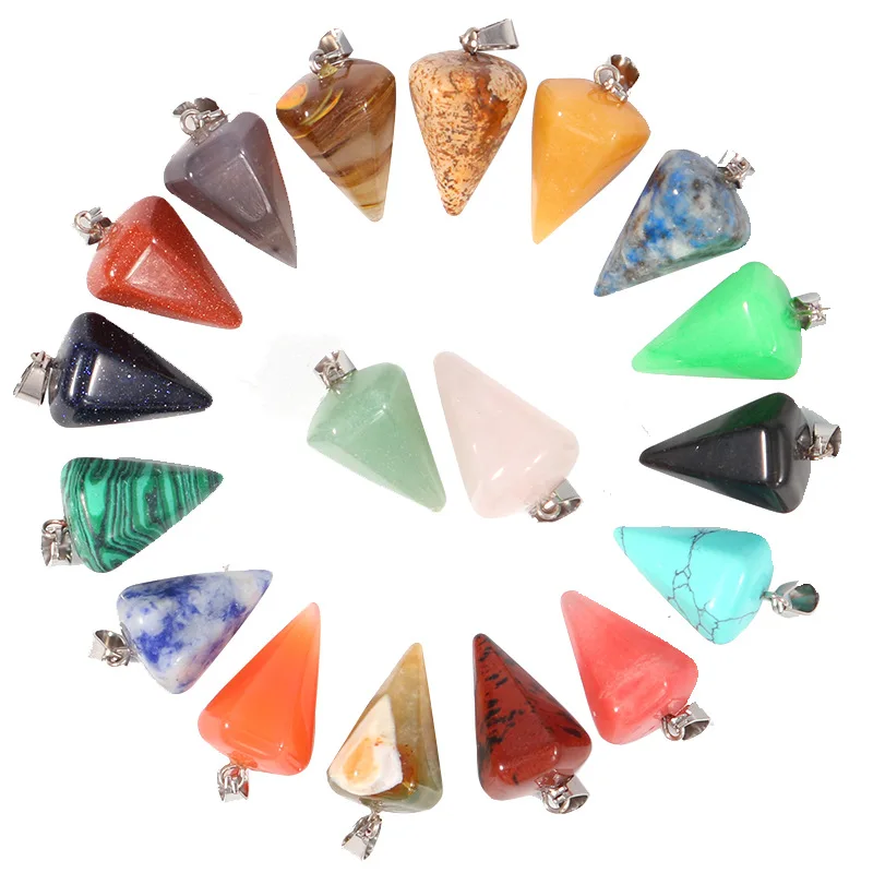 Natural stone Charms crystal stone  hexagonal pendulum pyramid pendant for jewelry making