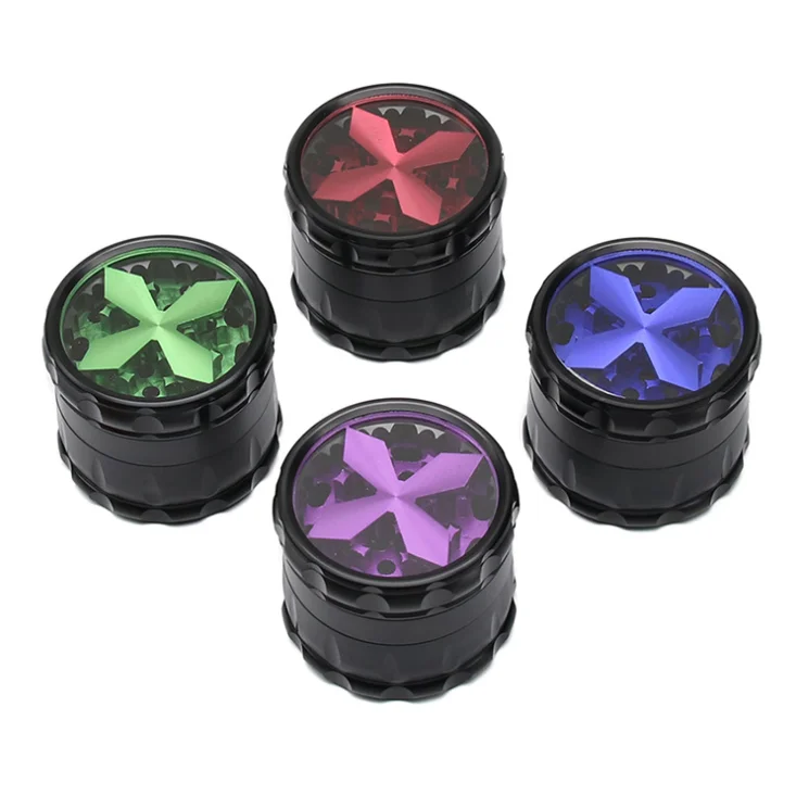Transparent Window Cross Tobacco Accessories Smoking 4 Layers 63MM Aluminum Herb Grinder