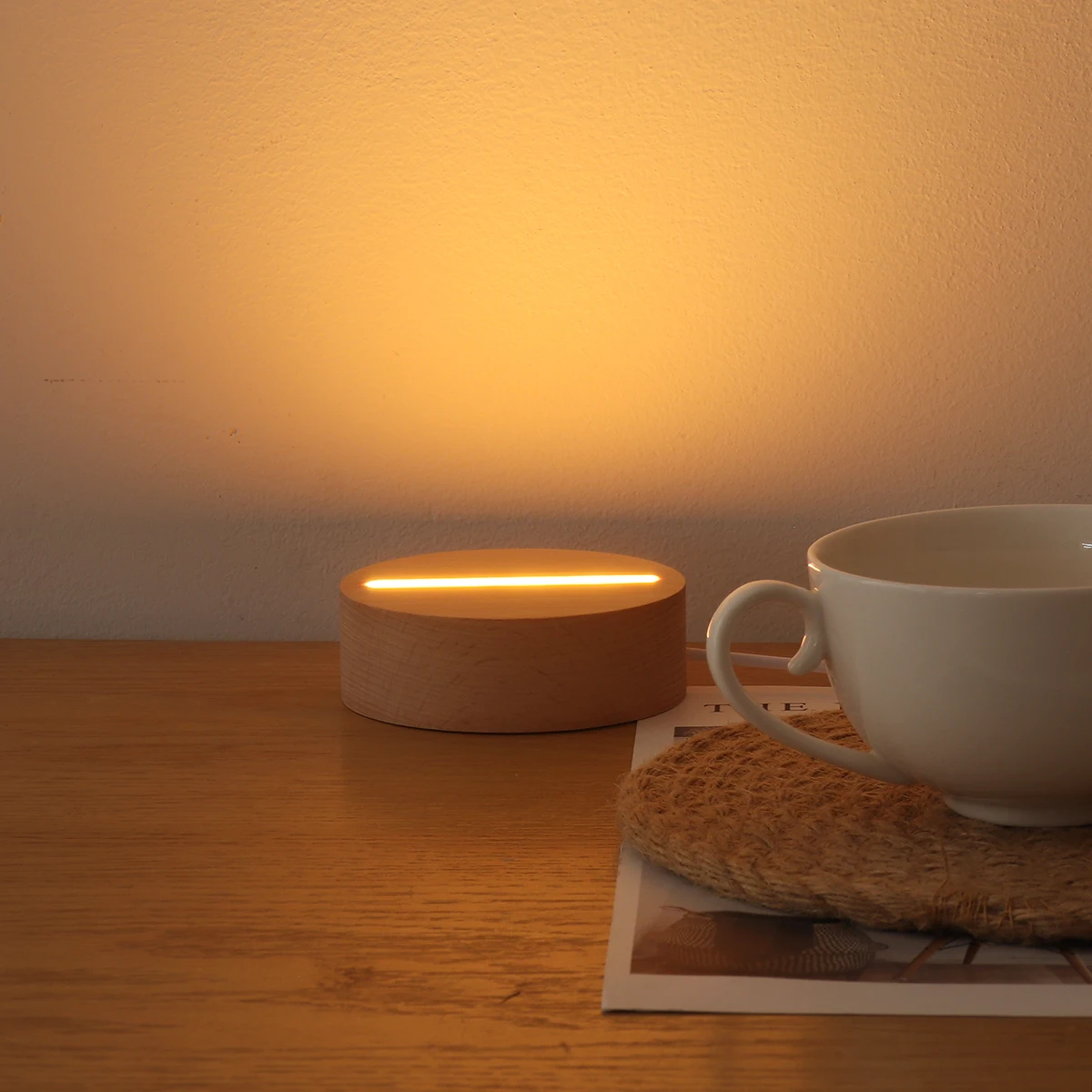 USB cable switch 3D Illusion round wooden Led modern night light base