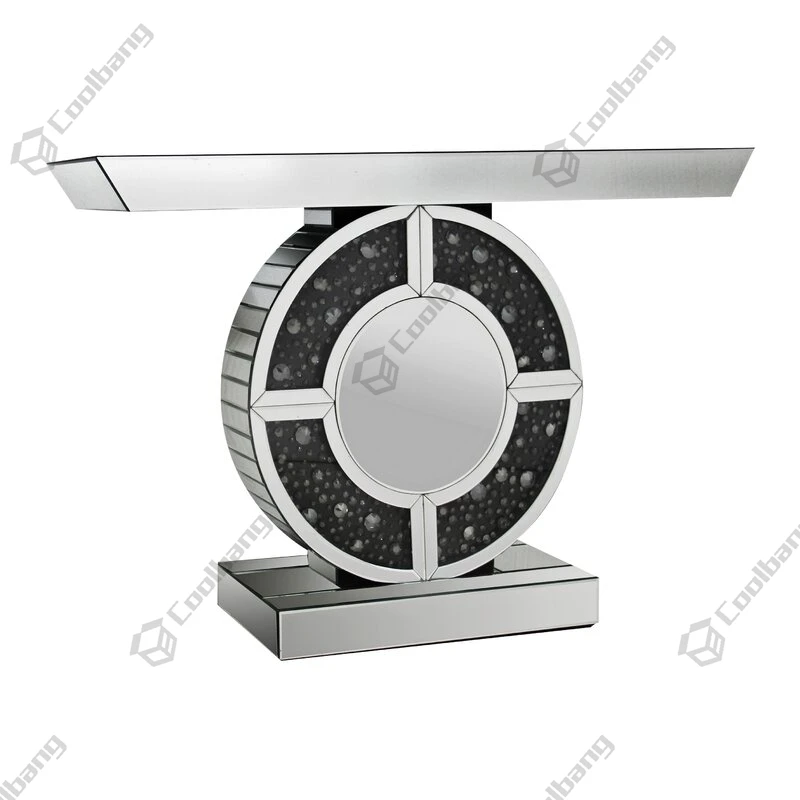 Coolbang Hallway Modern Crushed Diamond Mirrored Console Table With Mirror