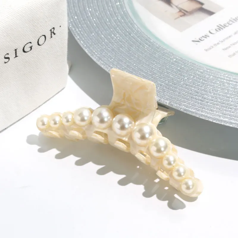 XinMei pearl hair claw clips accessories wholesale white marble hair claw clips flexible non slip women hair claw jaw clips big