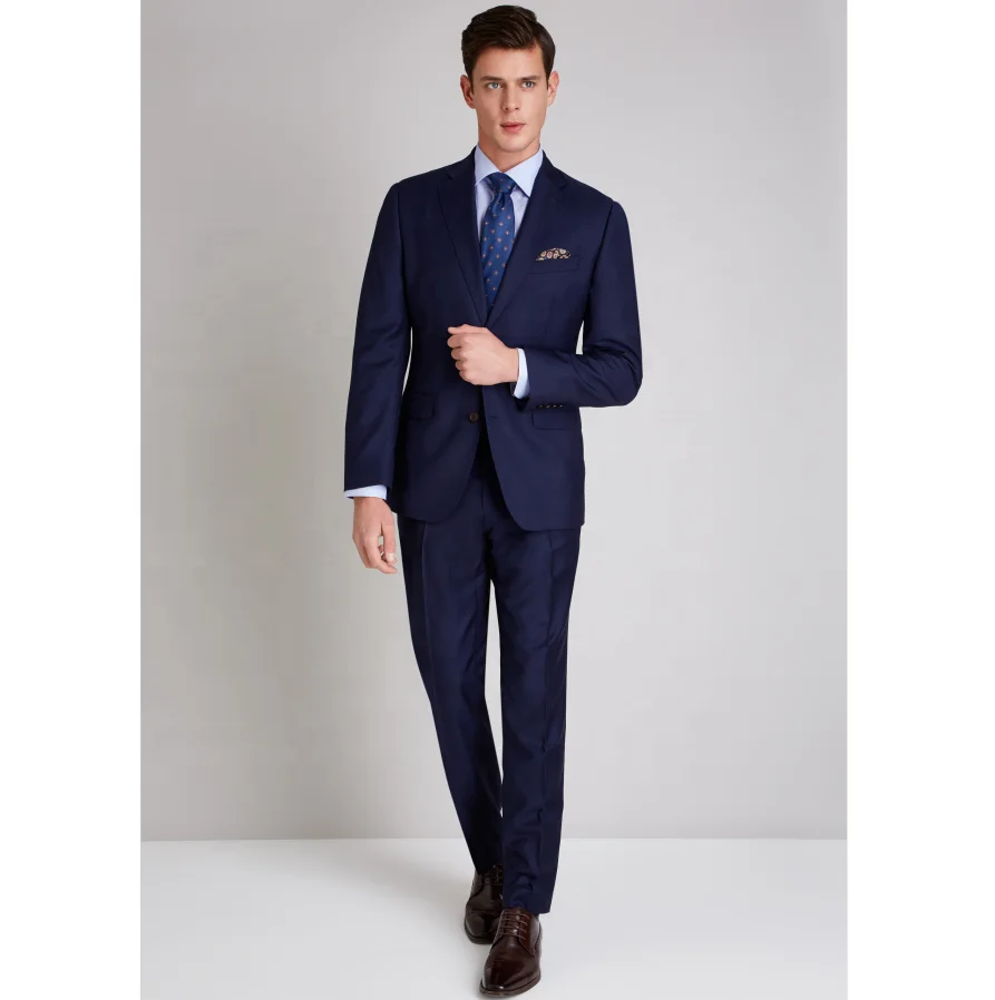 Classical 2 pieces office formal business uniform custom mens navy blue pant and blazer set