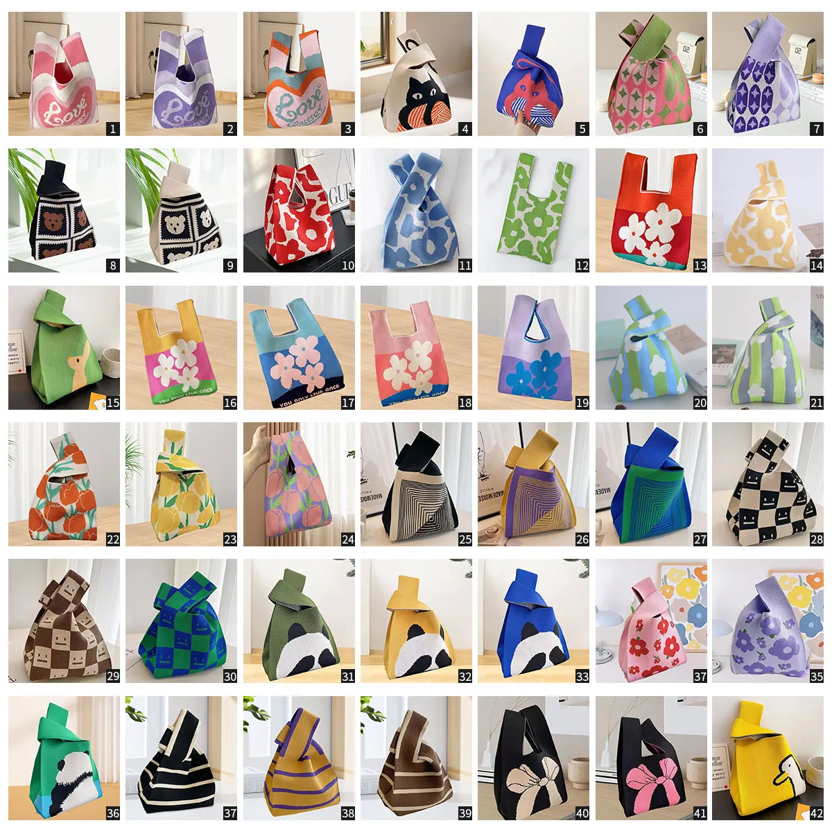 wholesale Small Crochet knitted Handbag Fashion cute Ladies shoulder Knitted knot Tote Bag women wristlets