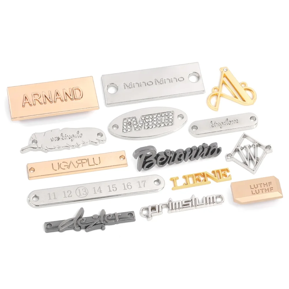Bag Shoe embossed gold custom brand abaya logo plate metal label engrave metal clothing tags for clothes clothing bags handbags
