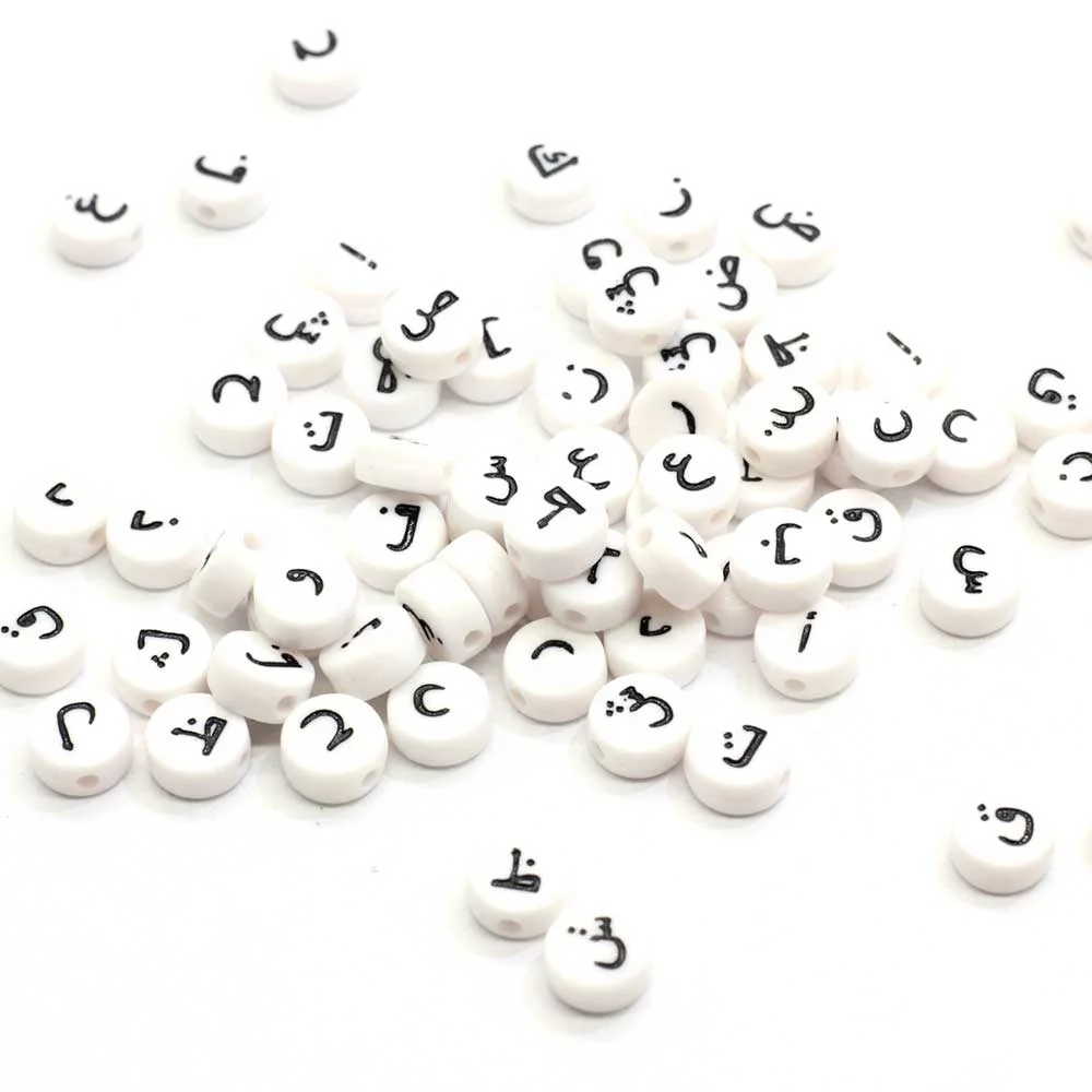 White Arabic Alphabet Cute Letter Beads Mix Alphabets Round Shape 3*7*7mm 3400pcs/bag Kawaii for Kids Bracelet Making