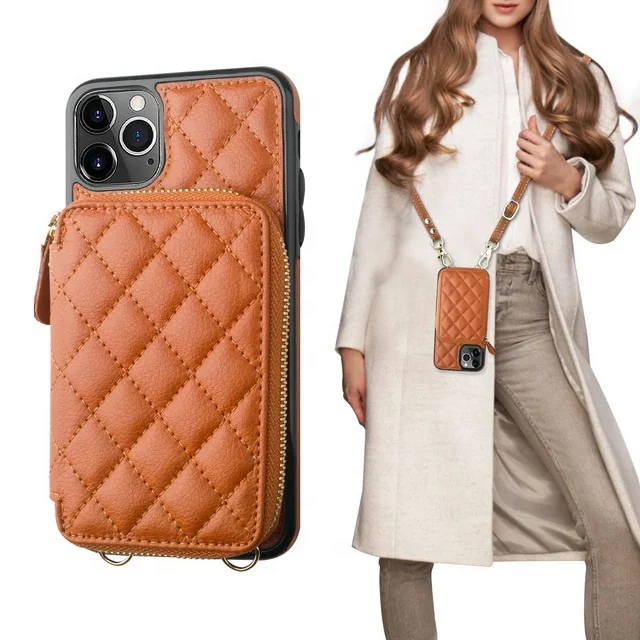 Wholesale luxury women package leather phone cases crossbody design phone case for phone 12 13