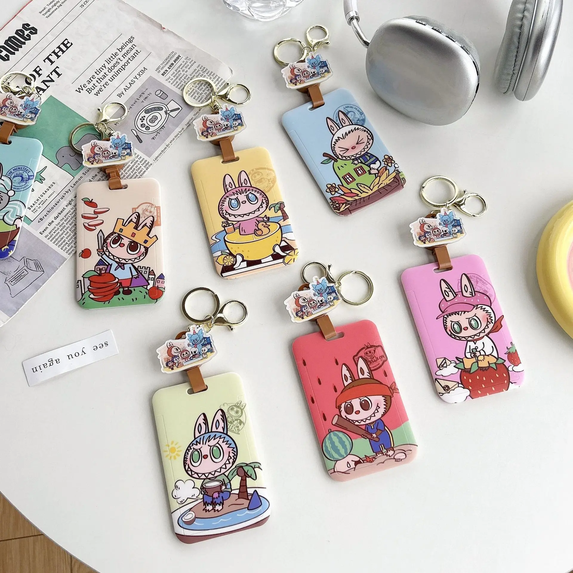 Labubu Lanyard карта для воды школьный автобус рисовая заводской доступ к метро держатель удостоверения личности брелок