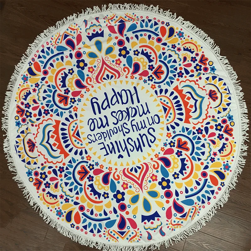 
Wholesale Round Circle Mandala Print Thick Microfiber Custom Beach Towel with Tassel 