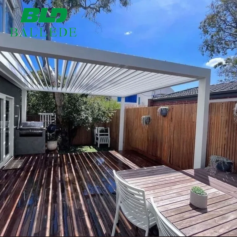 Luxury Modern Outdoor Pergola Aluminium Waterproof Louver Roof Metal Garden Gazebos with Electric Blinds and LED Lights
