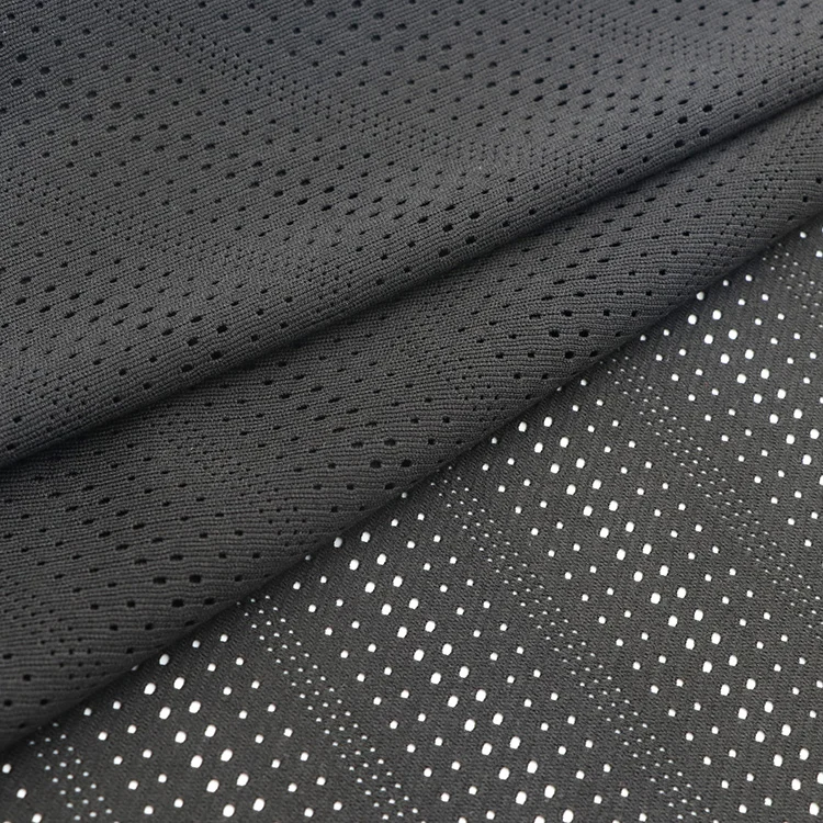 Recycled Breathable Mesh Fabric 100% Polyester Dyed Warp Mesh Eyelet Sportswear Fabric For Soccer Football Basketball Jersey