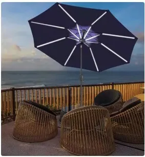 
Hot Sales 2.7m Outdoor Solar Charge LED Lights Parasol Patio Solar Power Umbrella 