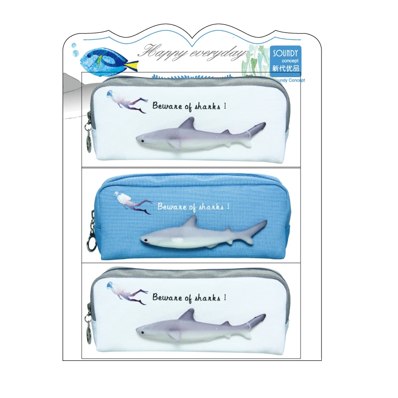 Лидер продаж, оптовая продажа, индивидуальный холщовый пенал с рыбками, акулами, 3d Пенал для детей, школьные принадлежности, милый пенал для детей