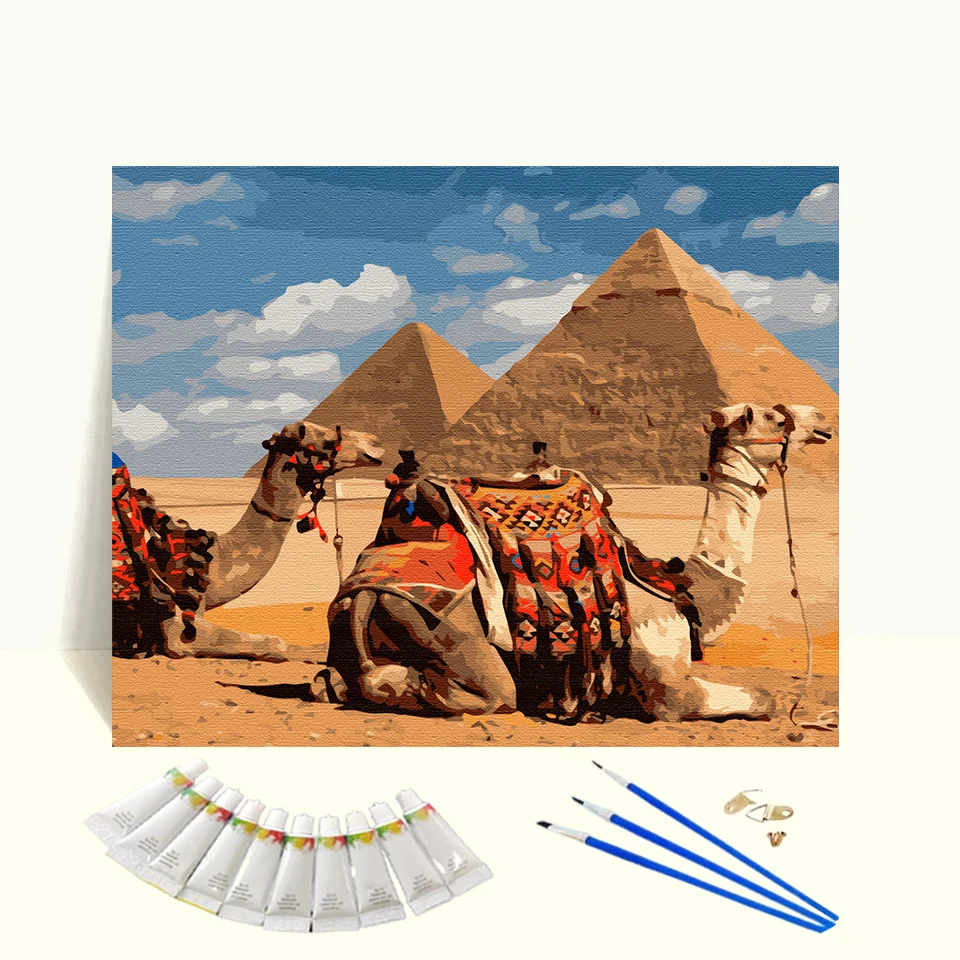 Pyramid In Desert Painting By Number Kits On Canvas DIY Framed Acrylic Paint Framed Custom Paint By Number For Homes Decor