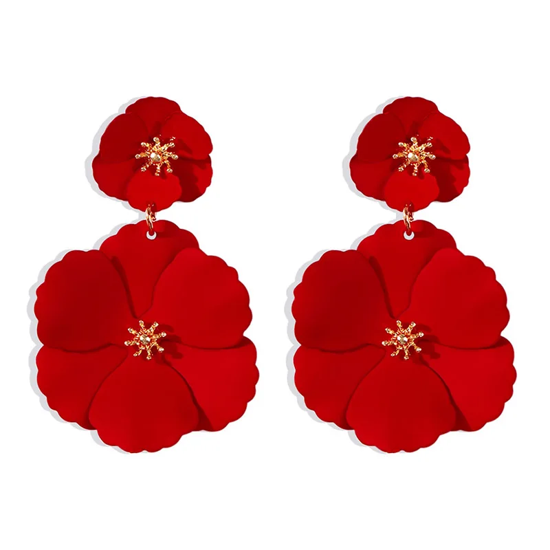 Cheap Wholesale Petal Flower Earrings Multilayer Floral Pendant Drop Earrings Boho 15 Different Colors Painted Earring For Women