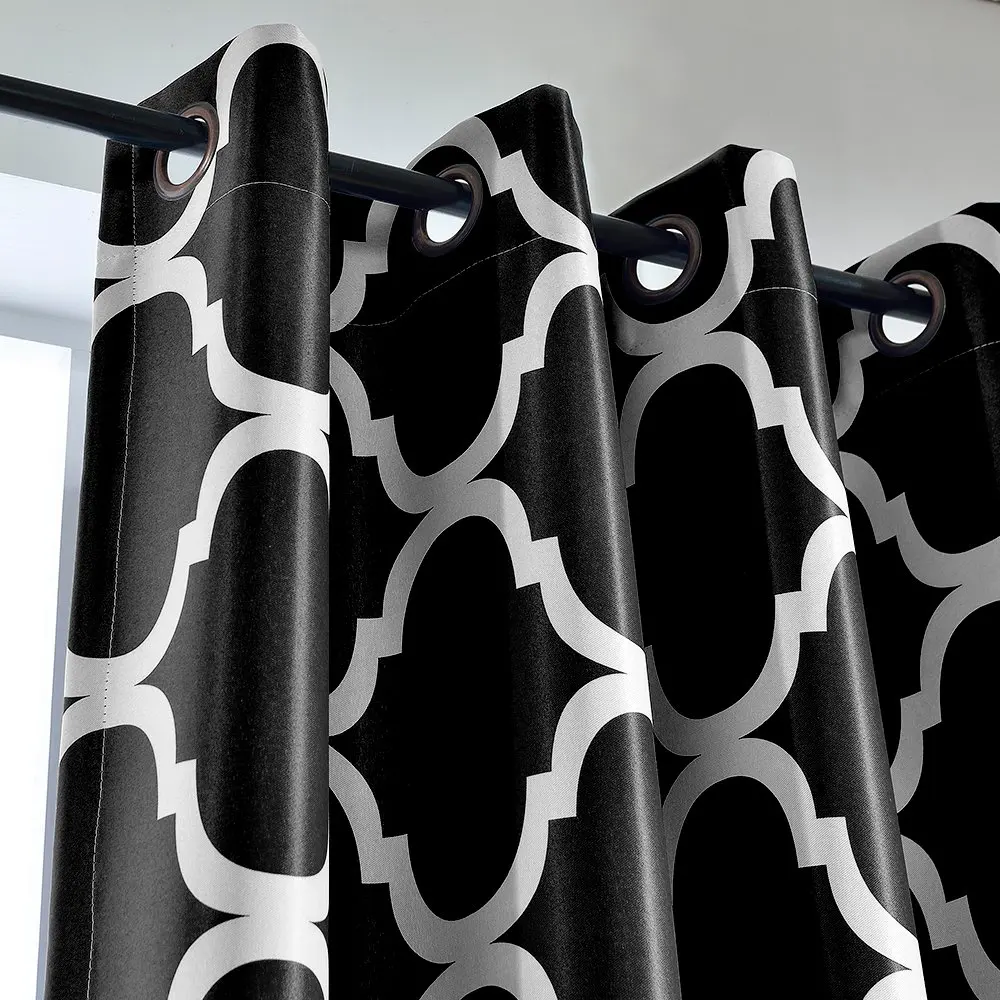 Printed Blackout Grommet Top Curtains Black red blue for bed room ready made polyester curtain