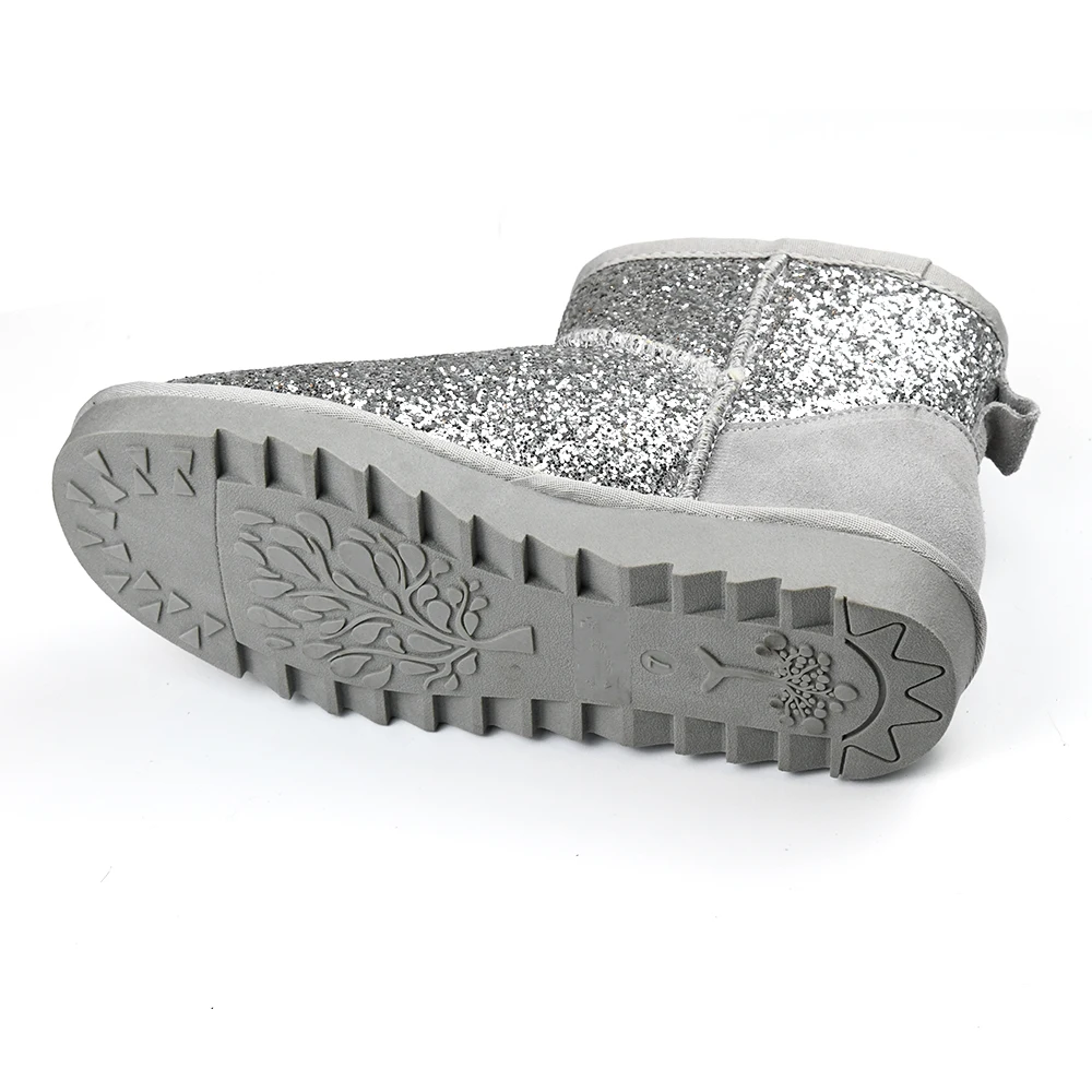 Fashion Trend Winter Warm Cracked sheepskin Glitter TPR Out sole  bling Indoor Slipper Ankle Snow Boots