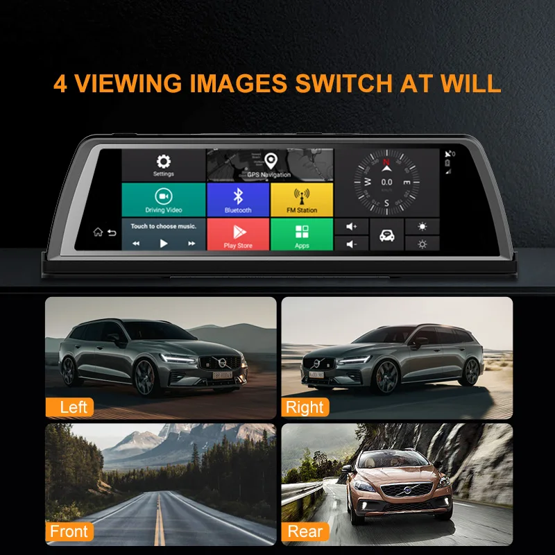 AOEDI AD891 4 Channel Android ADAS Mirror Touch Screen Car DVR Dash Cam 4G Front and Rear View Car Security Camera With GPS