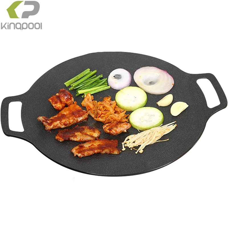 Kingpool Korea Outdoor Camping Roasting Pans Nonstick Round Aluminium Barbecue Frying Griddle BBQ Grill Pan