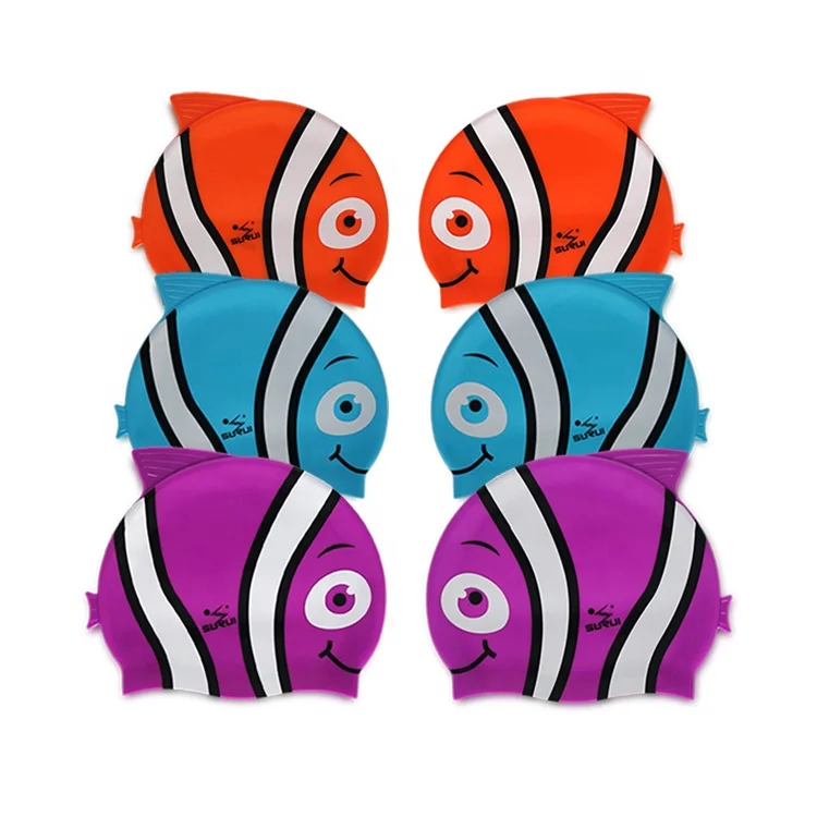 China Wholesale Oem Service Baby Silicone Swim Cap Silicone Kid With Logo cute fish swimming cap