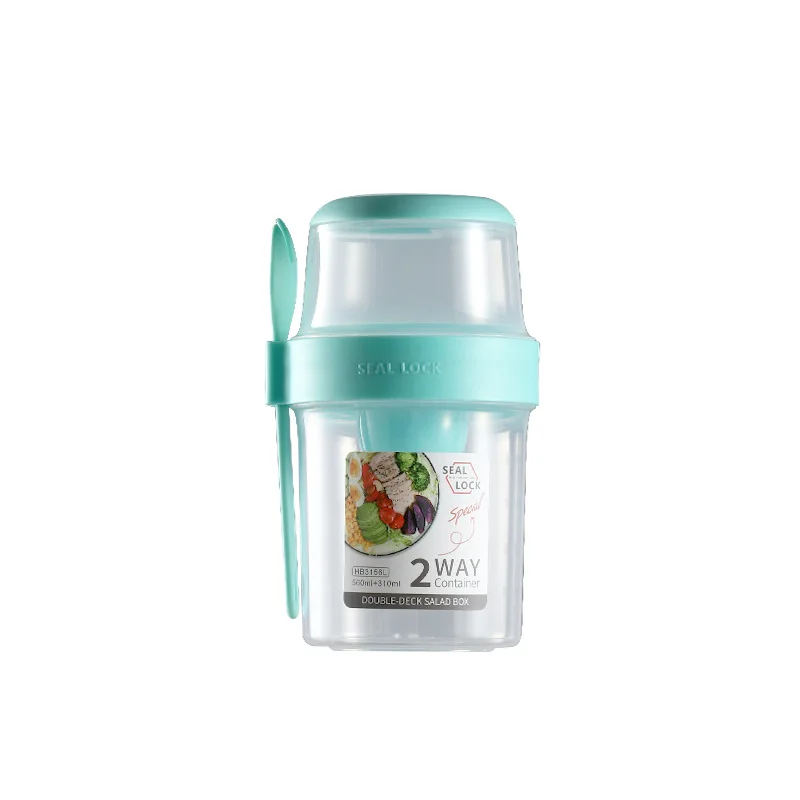YML hot sell fat reduction salad cup fruit snack crisper double layer portable spoon dip box plastic cup