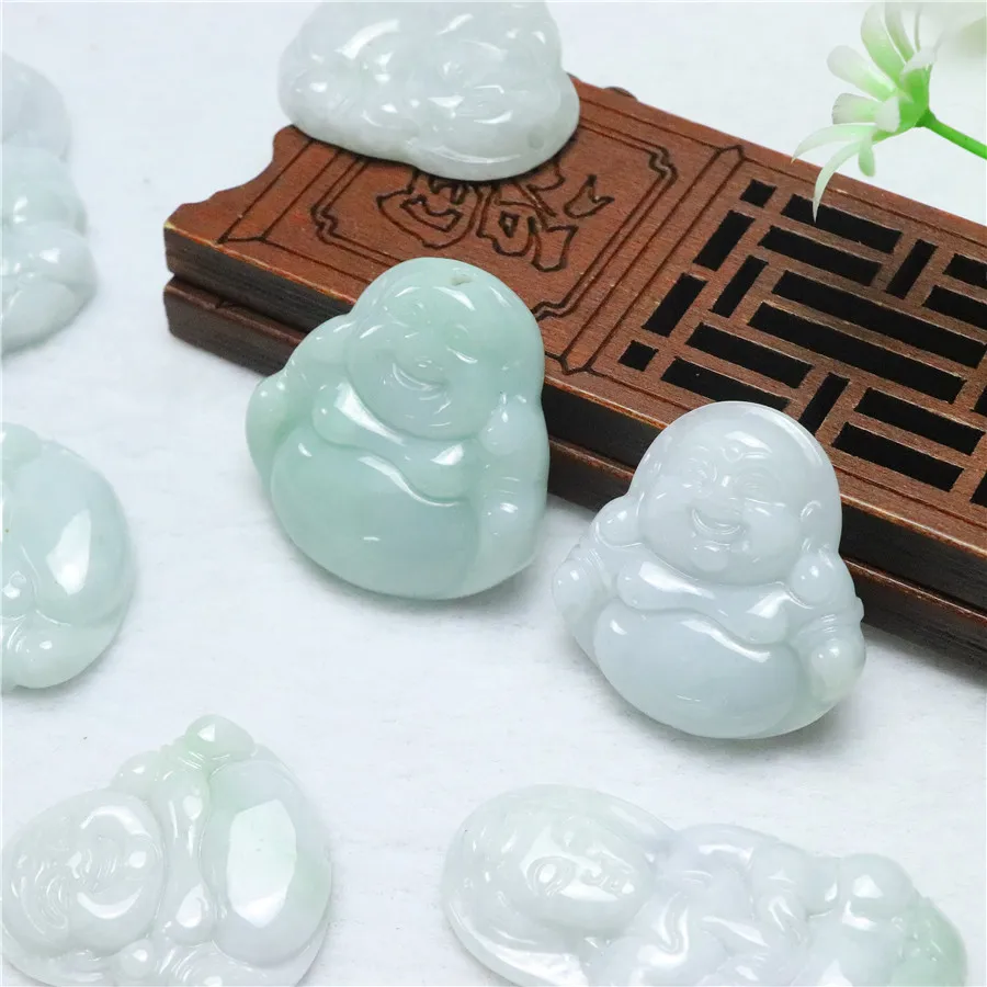 100% Real Natural Burma Jade Buddha Necklace Pendant green Myanmar jade Milo women children jewelry Good Luck Best Gift