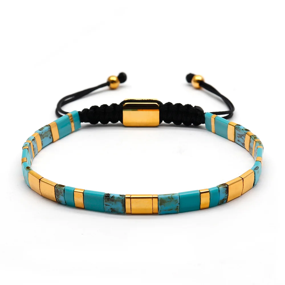 Goldix Jewelry 18K gold Plated Miyuki  Tila beads Macrame bracelets Antique Silver Bracelet one Piece Bracelet