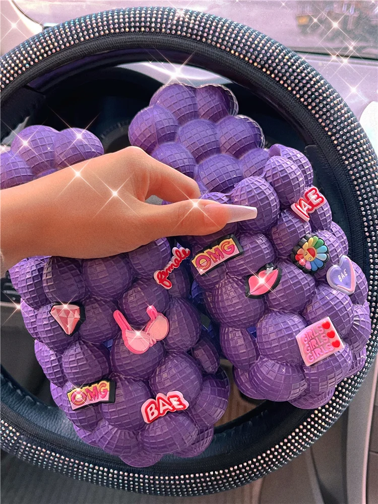 Personalized Beach Summer EVA bubble Slippers with charm pins Slides Soft Ladies Men Women Fashion Lychee Air Bubble Slides