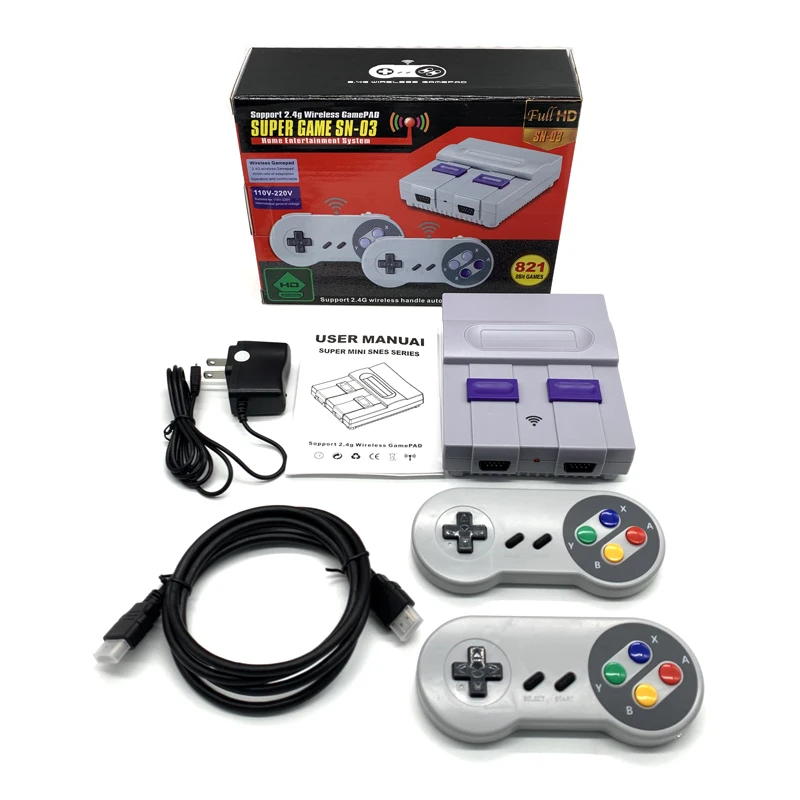 Wireless HD MINI Classic Game Console Built-in 821 TV Video Games With Dual Wireless Controllers Super Game Console For SFC SNES