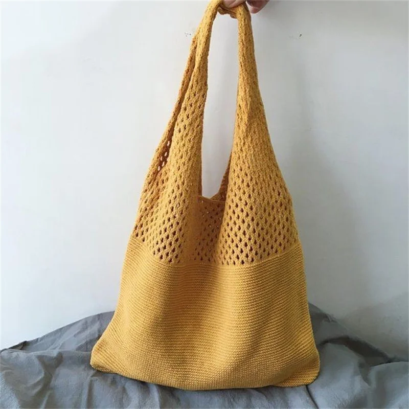 Knitted Shoulder Tote Bag Large Crochet Beach Bag Aesthetic Tote Handbags for Women