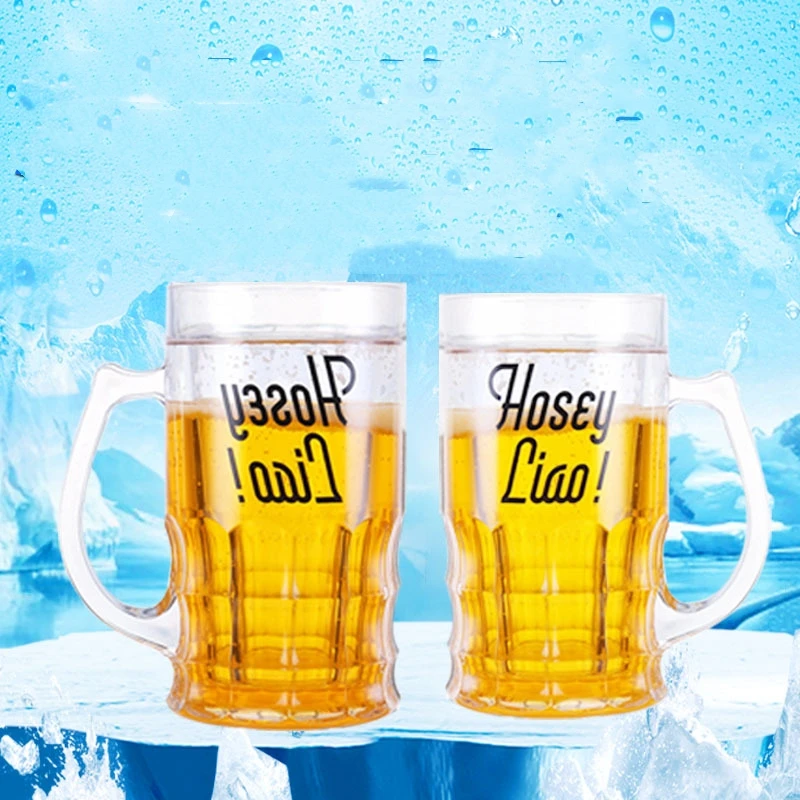 Beer Mugs with Gel Freezer 16 oz, Freezer Whiskey Mugs Double Walled Beer Mugs with Handles